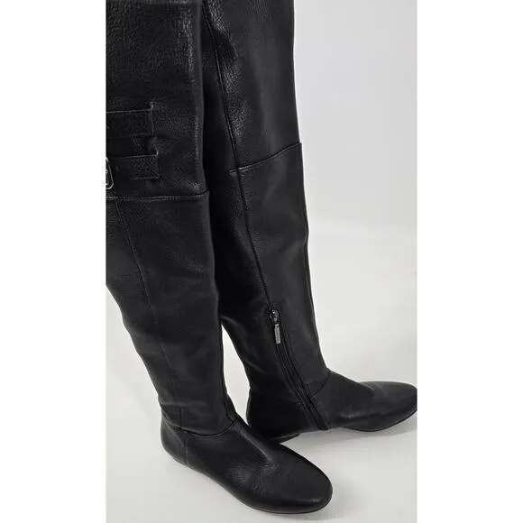 Calvin Klein Michelle One-The-Knee Flat Black Leather Riding Boots Womens 7.5