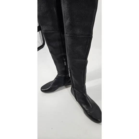 Calvin Klein Michelle One-The-Knee Flat Black Leather Riding Boots Womens 7.5