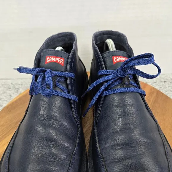 Camper Beetle Blue Leather Lace Up Casual Lifestyle Chukka Ankle Boots Mens 41