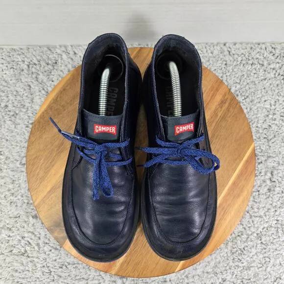 Camper Beetle Blue Leather Lace Up Casual Lifestyle Chukka Ankle Boots Mens 41