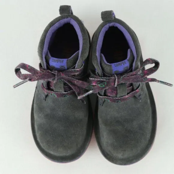 Camper Girls Size 7 Gray Purple Suede Lace Up Casual Ankle Boots