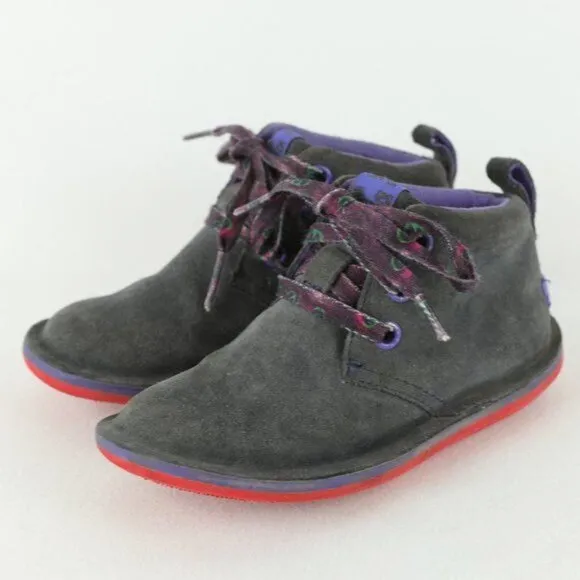 Camper Girls Size 7 Gray Purple Suede Lace Up Casual Ankle Boots
