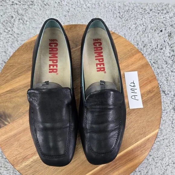 Camper Twins Black Leather Formal Square Toe Slip On Loafer Shoes Womens 39