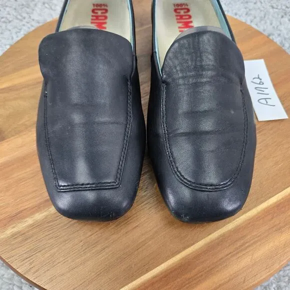 Camper Twins Black Leather Formal Square Toe Slip On Loafer Shoes Womens 39