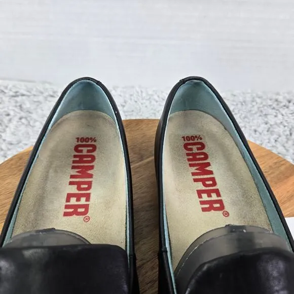 Camper Twins Black Leather Formal Square Toe Slip On Loafer Shoes Womens 39