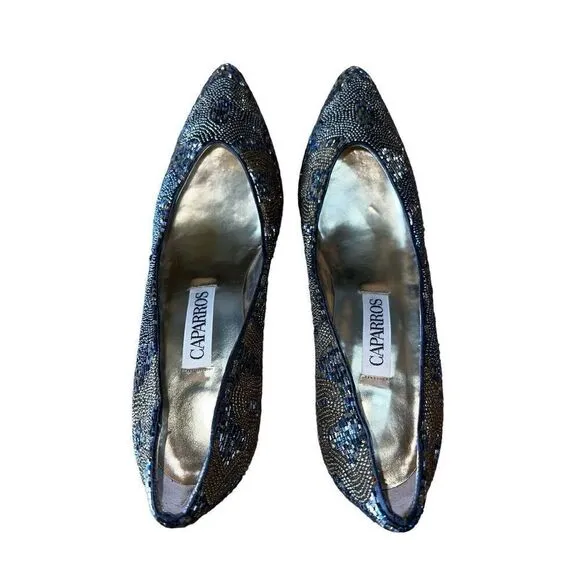 Caparros Starlight Metalic Sparkly Black Pointed Toe Pumps Womens Size 10