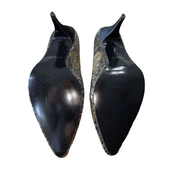 Caparros Starlight Metalic Sparkly Black Pointed Toe Pumps Womens Size 10