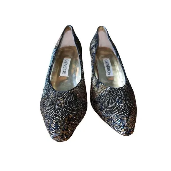 Caparros Starlight Metalic Sparkly Black Pointed Toe Pumps Womens Size 10