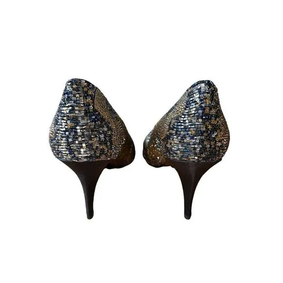 Caparros Starlight Metalic Sparkly Black Pointed Toe Pumps Womens Size 10