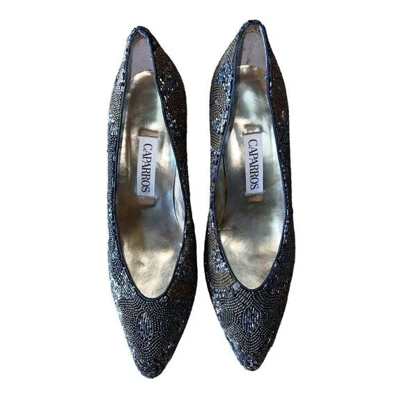 Caparros Starlight Metalic Sparkly Black Pointed Toe Pumps Womens Size 10