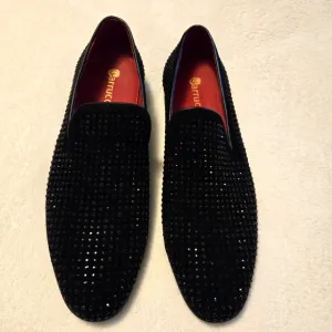 Carrucci Mens Black Suede Studded Formal Dress Shoes KS805 05SG Size 12 EU 46
