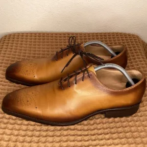 Carrucci Whole cut Men’s Sz 9.5 Oxford Lace-up Cognac‎ Brown leather shoes