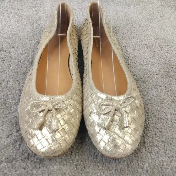 Carvela Kurt Geiger Ballet Flats Womens Size 40 EU Shoes Woven Gold Leather