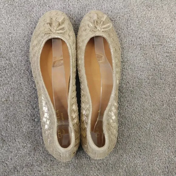 Carvela Kurt Geiger Ballet Flats Womens Size 40 EU Shoes Woven Gold Leather