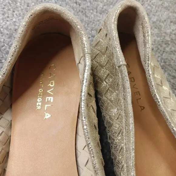 Carvela Kurt Geiger Ballet Flats Womens Size 40 EU Shoes Woven Gold Leather