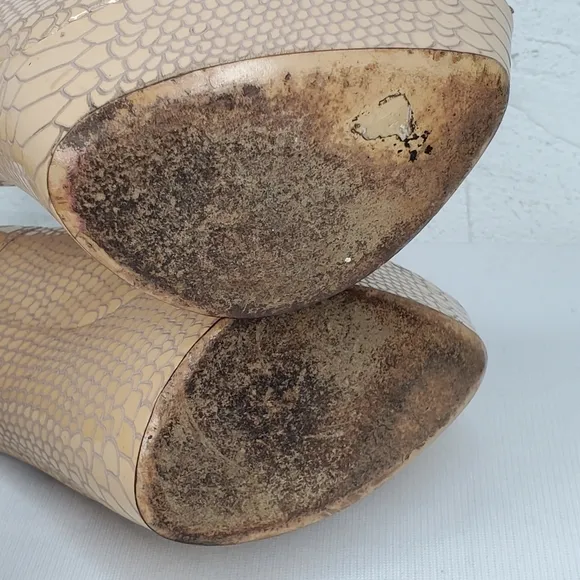 CASADEI Beige Snake Print Leather High Heel Platform Shoes