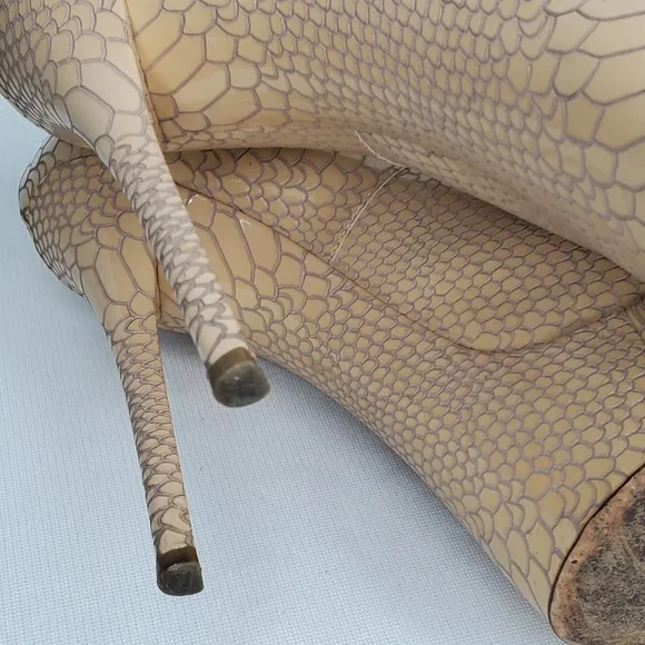 CASADEI Beige Snake Print Leather High Heel Platform Shoes