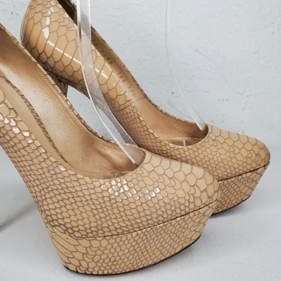 CASADEI Beige Snake Print Leather High Heel Platform Shoes