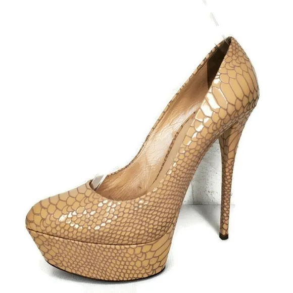 CASADEI Beige Snake Print Leather High Heel Platform Shoes
