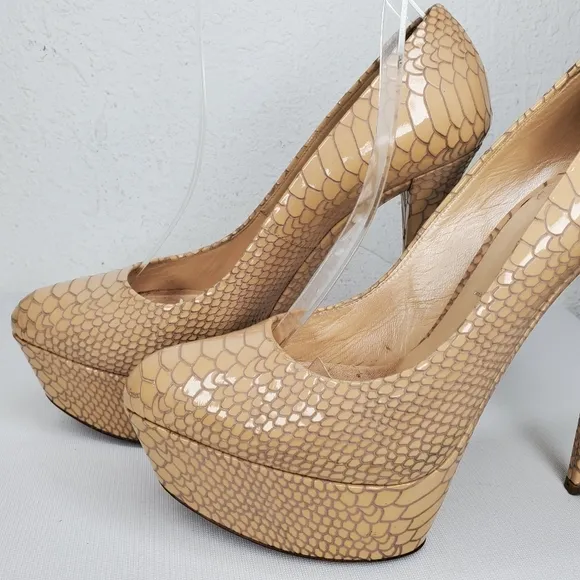 CASADEI Beige Snake Print Leather High Heel Platform Shoes
