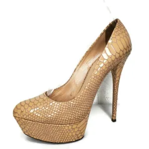 CASADEI Beige Snake Print Leather High Heel Platform Shoes