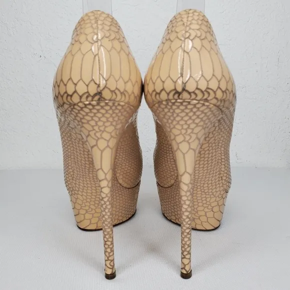 CASADEI Beige Snake Print Leather High Heel Platform Shoes