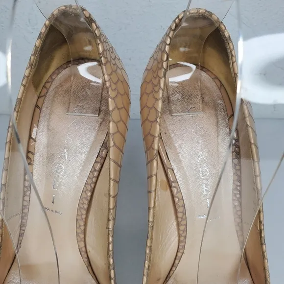 CASADEI Beige Snake Print Leather High Heel Platform Shoes