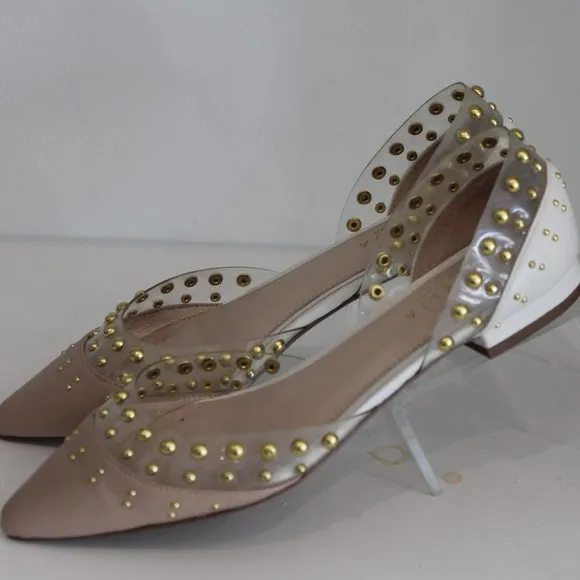 Cecelia New York Min White Ballet Flats Clear Chic Pointy Studded Shoes 7.5