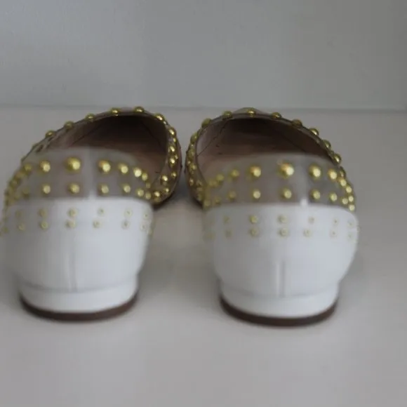 Cecelia New York Min White Ballet Flats Clear Chic Pointy Studded Shoes 7.5