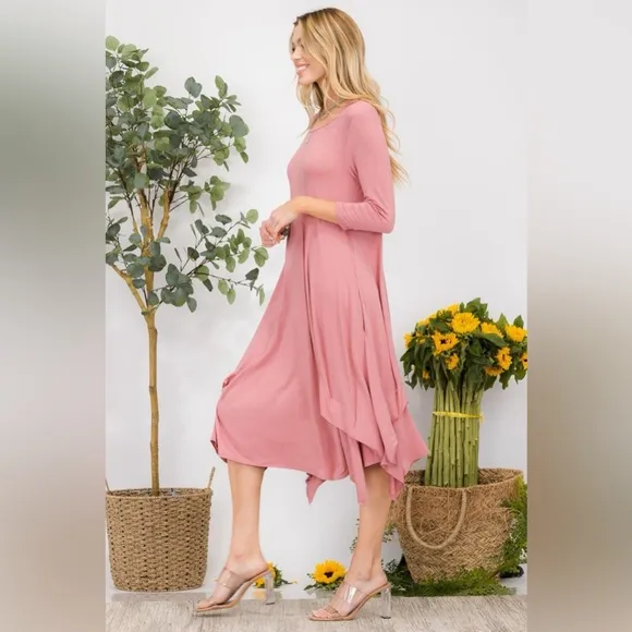 Celeste Pick-up Hem Asymmetric Midi Dress