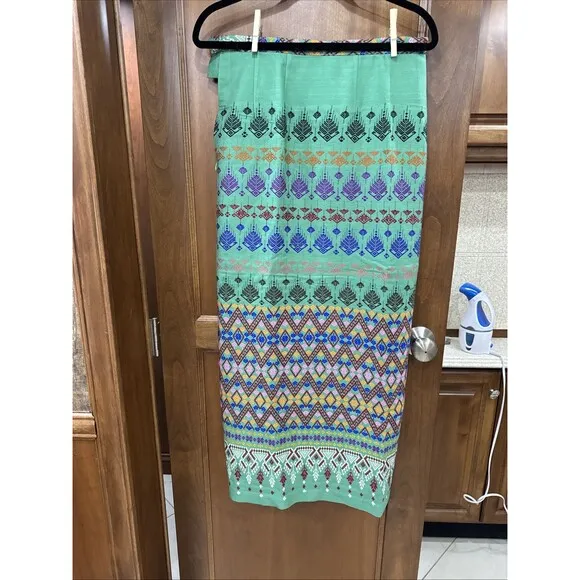 Chalermrak Skirt Vintage Womens Size Medium Green Maxi Custom Made Lined
