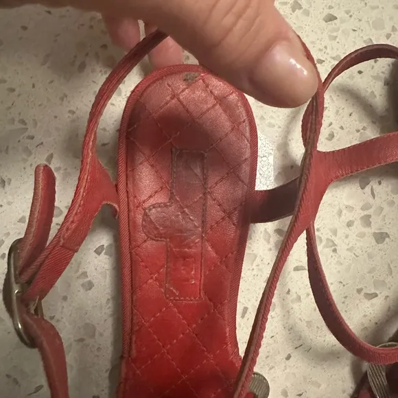 CHANEL Red Sandals with Metallic Embellishment
