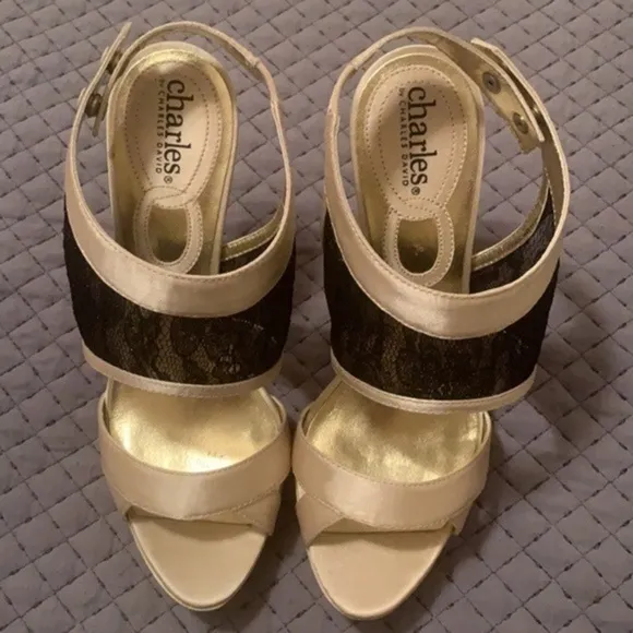 𝅺Charles by Charles David satin and lace sexy stiletto high heel shoes