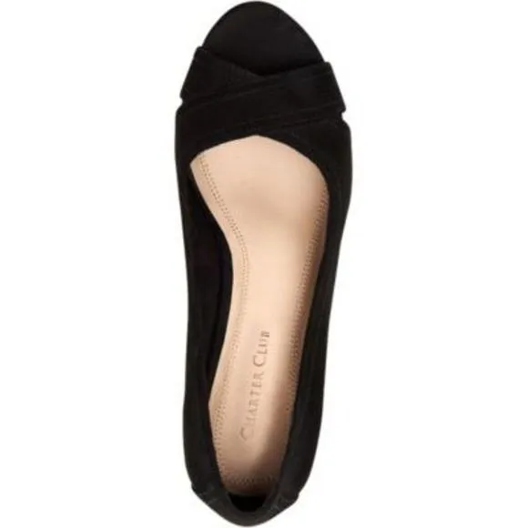 CHARTER CLUB Womens Black 1/2&quot; Platform Strap Wedge Slide Sandals 8.5 M