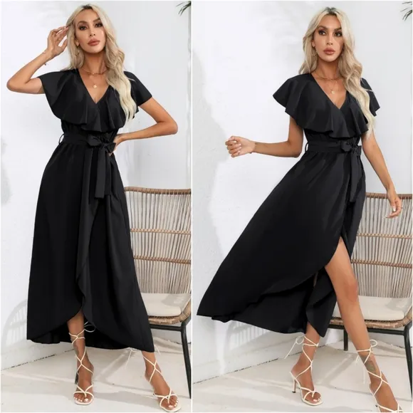 Chic Cascade Tied Midi Dress - Ochre