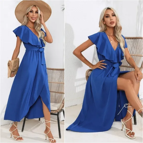Chic Cascade Tied Midi Dress - Ochre