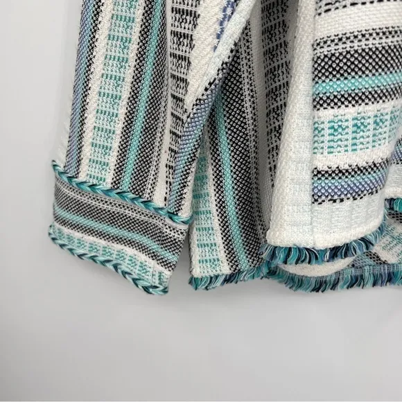 Chico's Structured Multi Stripe Patterned Cardigan Sweater 3/4 Sleeve Roundneck