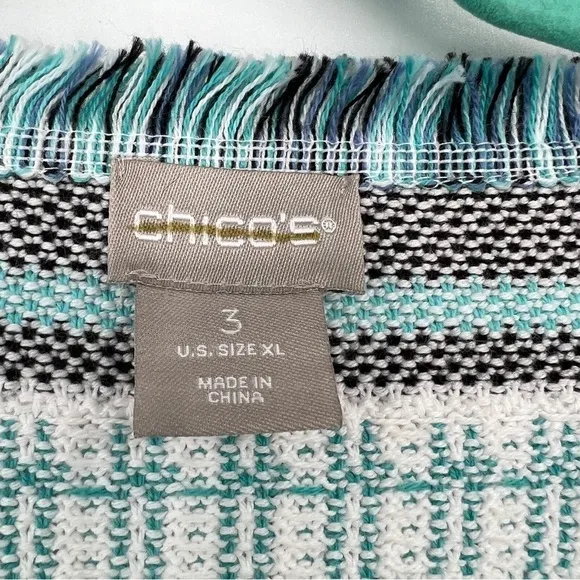Chico's Structured Multi Stripe Patterned Cardigan Sweater 3/4 Sleeve Roundneck