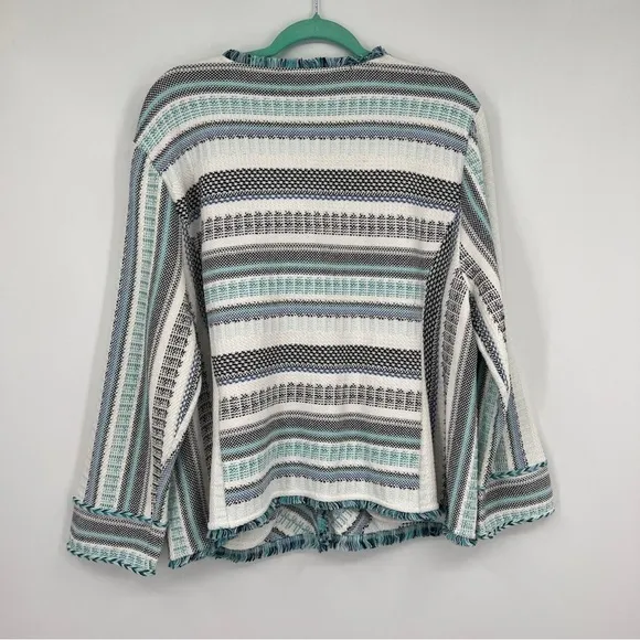 Chico's Structured Multi Stripe Patterned Cardigan Sweater 3/4 Sleeve Roundneck