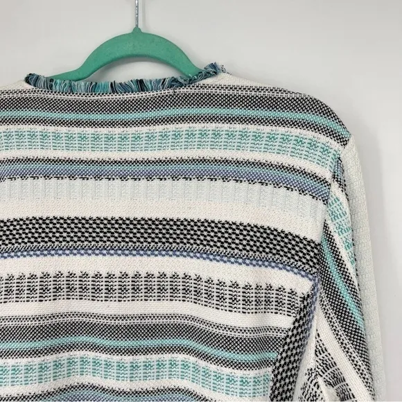 Chico's Structured Multi Stripe Patterned Cardigan Sweater 3/4 Sleeve Roundneck