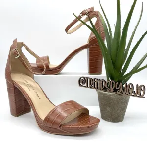 Chinese Laundry Croco Embossed Chunky Heel Sandals