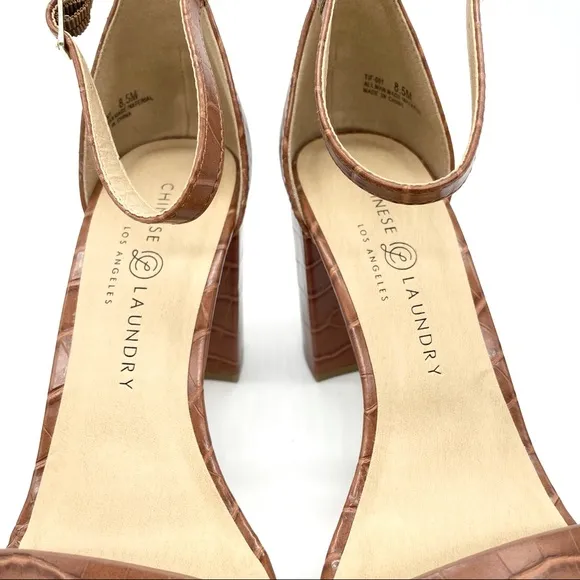 Chinese Laundry Croco Embossed Chunky Heel Sandals