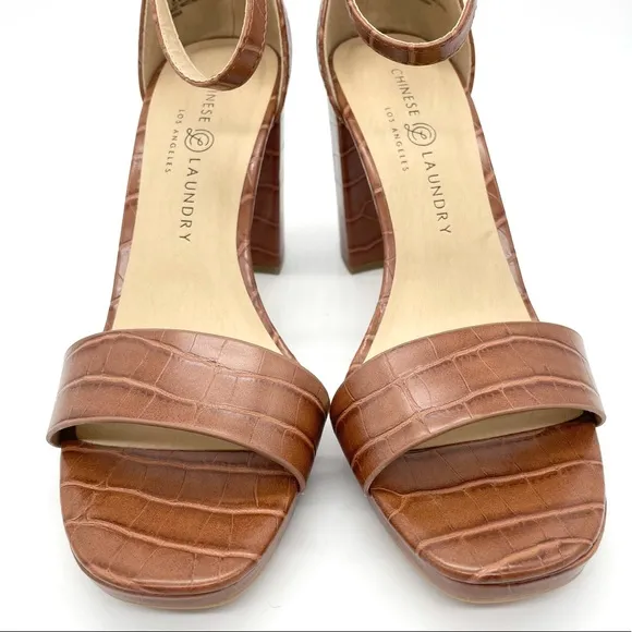 Chinese Laundry Croco Embossed Chunky Heel Sandals