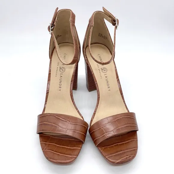 Chinese Laundry Croco Embossed Chunky Heel Sandals
