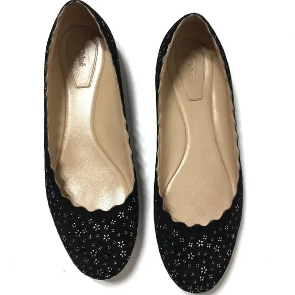 Chloé Lauren Embellished Suede Ballet Flats 38.5