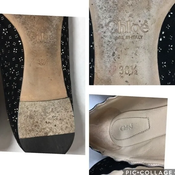 Chloé Lauren Embellished Suede Ballet Flats 38.5