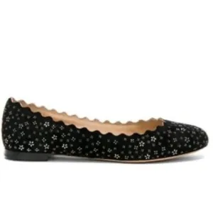 Chloé Lauren Embellished Suede Ballet Flats 38.5