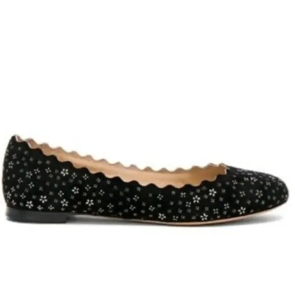 Chloé Lauren Embellished Suede Ballet Flats 38.5