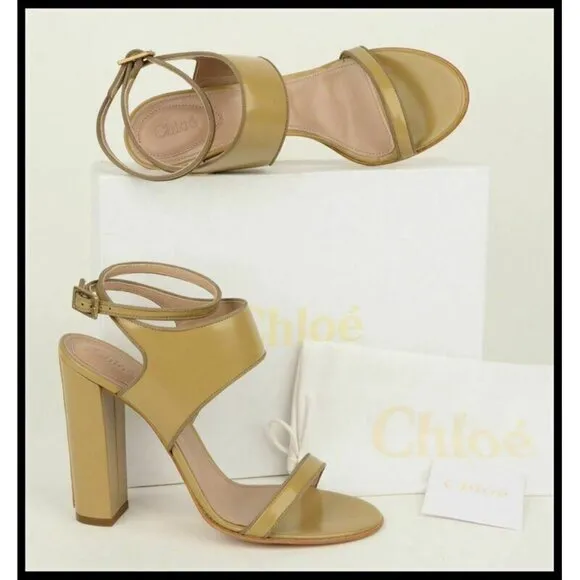CHLOE SHOES STRAPPY SANDALS LEATHER HIGH HEEL 'CAPPUCCINO' sz 40.5 US 9.5