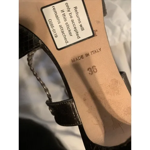 Christian Dior Authentic Leather Silver Gray Metallic High Heel Sandals 6
